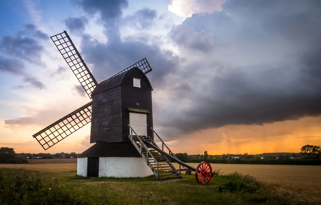 Photo wallpaper the sky, clouds, UK, windmill