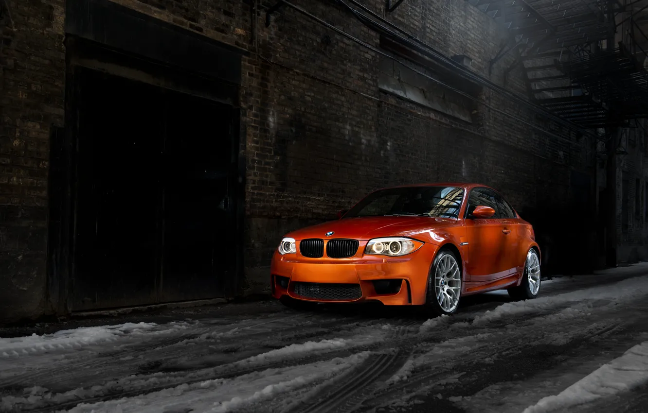 Photo wallpaper night, orange, BMW, BMW, orange, 1 series, E82