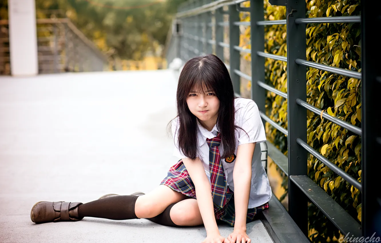 Photo wallpaper girl, Japanese, school uniform