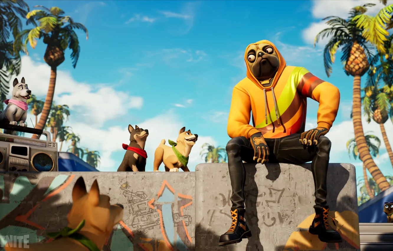 Photo wallpaper dog, Fortnite, humanoid