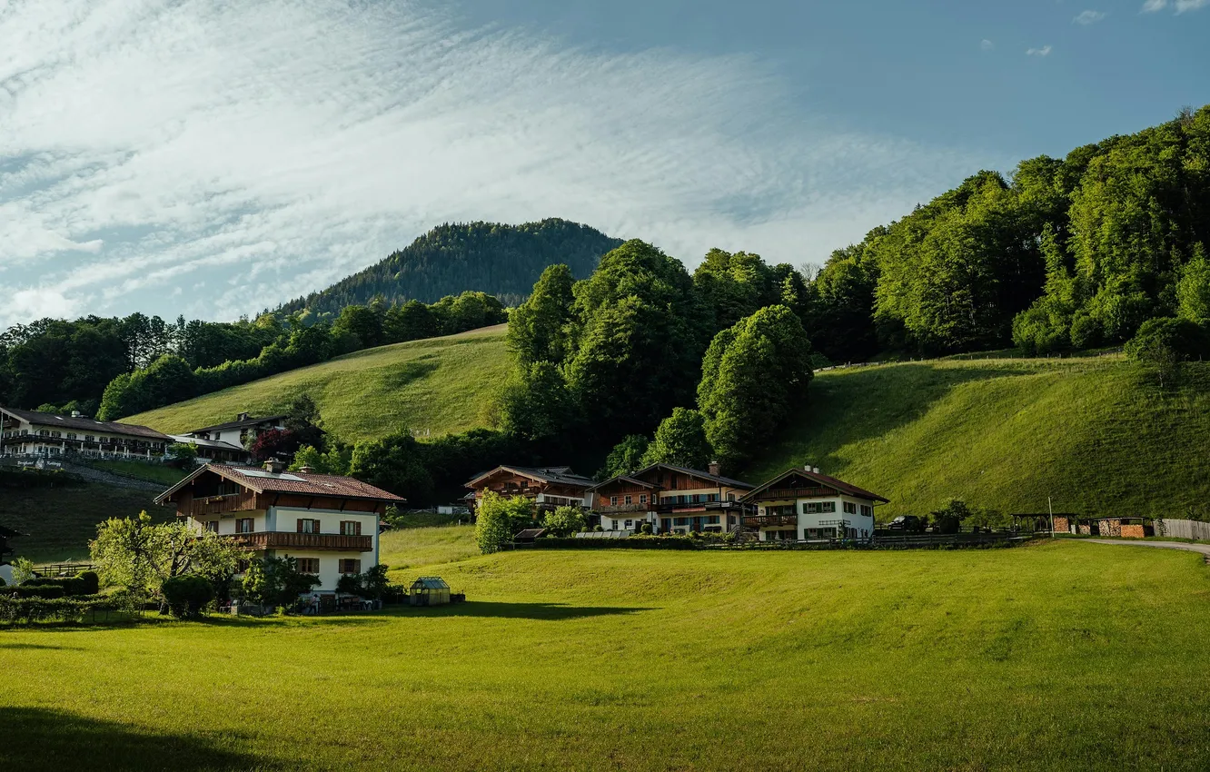 Photo wallpaper house, trees, nature, Germany, hills, village, building