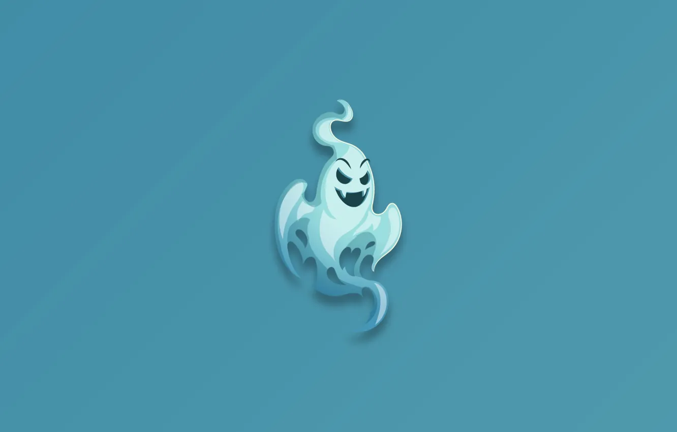 Photo wallpaper Ghost, fear, blue background, digital art, artwork, Minimalism, scary, simple background
