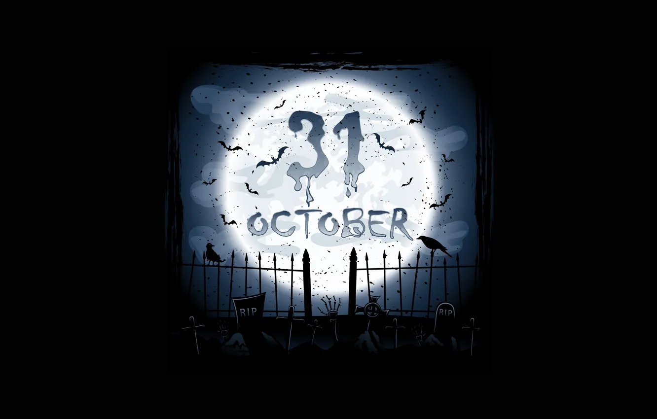 Photo wallpaper October, cemetery, crows, horror, horror, creepy, creepy, full moon