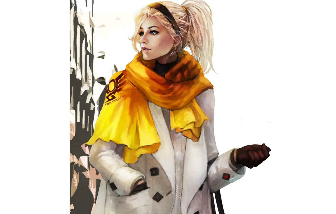 Photo wallpaper girl, clothing, art, blonde, fashion, Overwatch, Mercy, Angela Ziegler