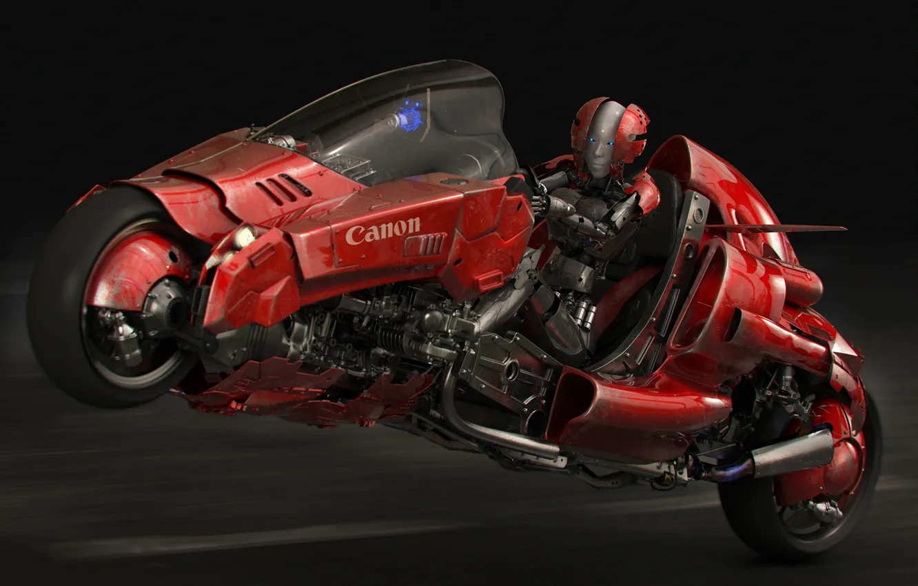 Photo wallpaper design, robot, motorcycle, bike