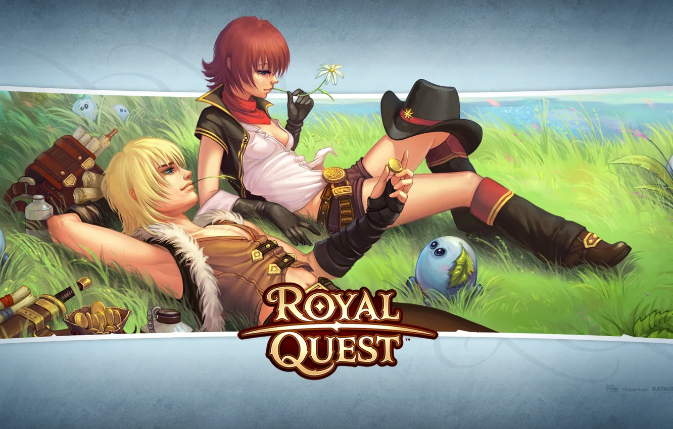 Photo wallpaper field, girl, guy, Royal Quest, Katauri Interactive