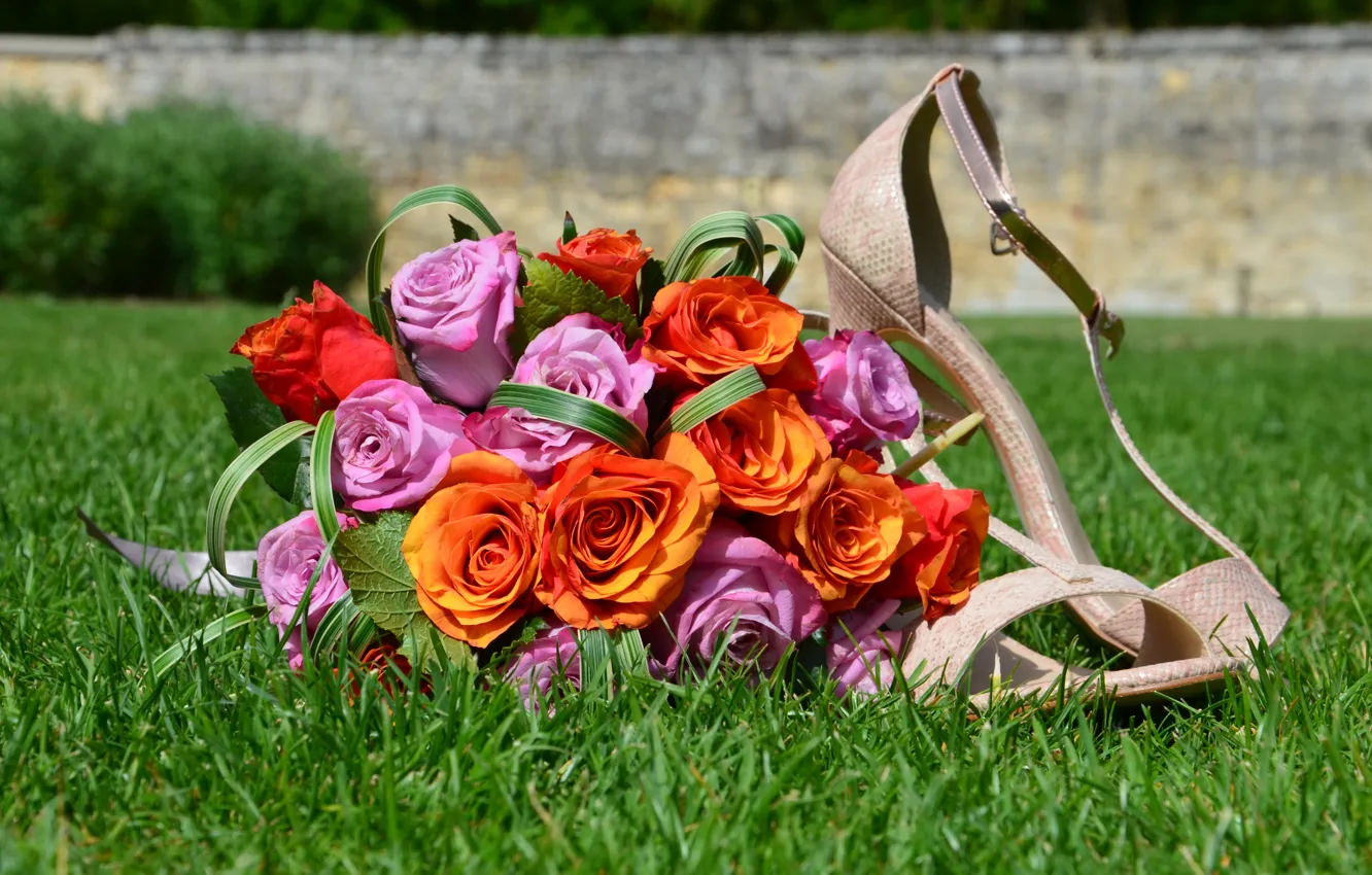 Photo wallpaper Roses, weed, Wedding Shoes