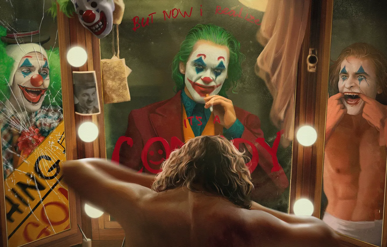 Photo wallpaper smile, mirror, art, Joker, art, Joker, Joaquin Phoenix, Joaquin Phoenix