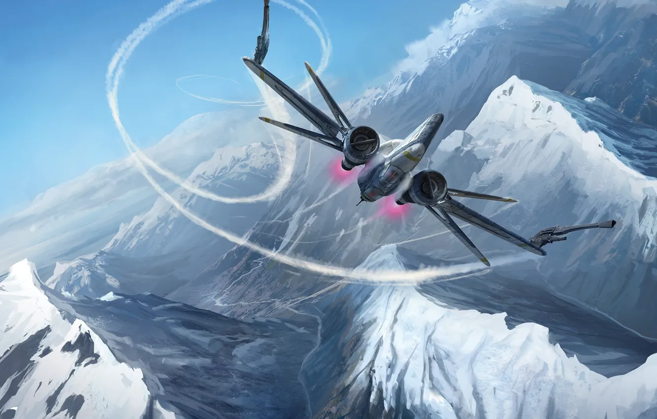 Photo wallpaper mountains, Star Wars, Star wars, aircraft, X-wing, Vectored Thrusters