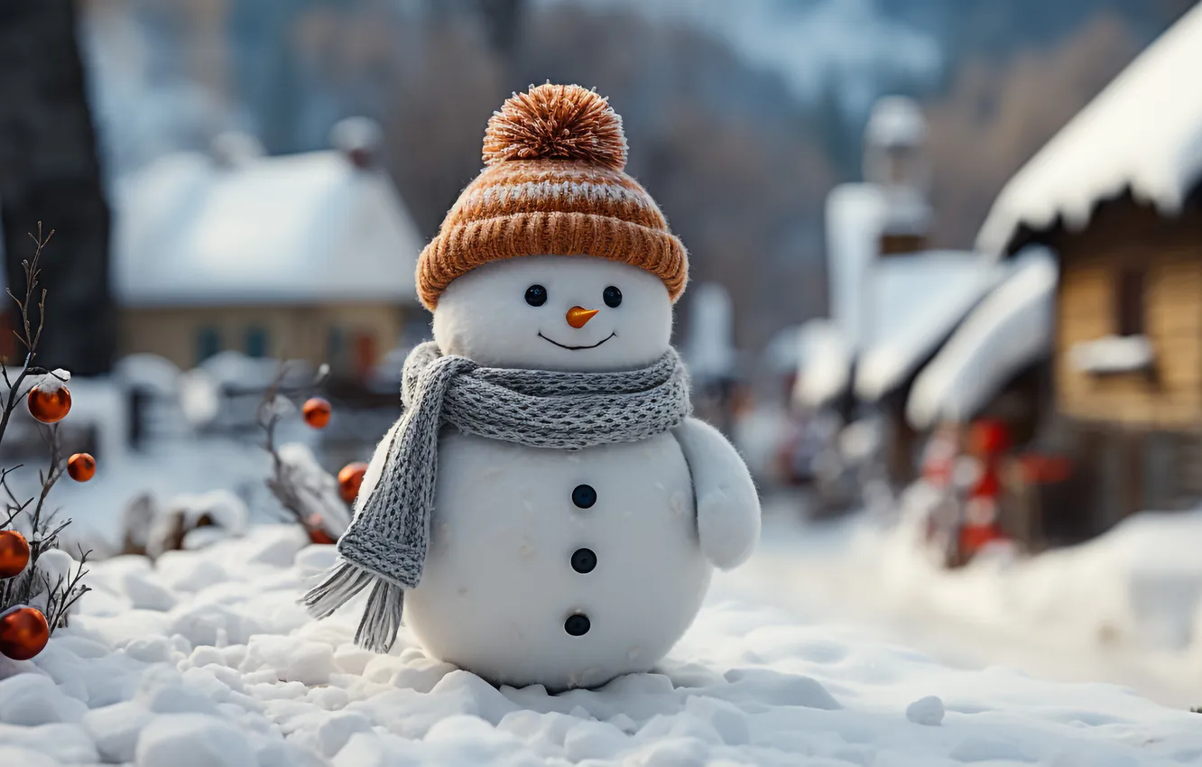 Photo wallpaper winter, snow, new year, Christmas, snowman, Christmas, winter, snow