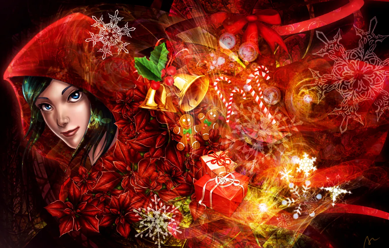 Photo wallpaper girl, holiday, gift, art, merry christmas
