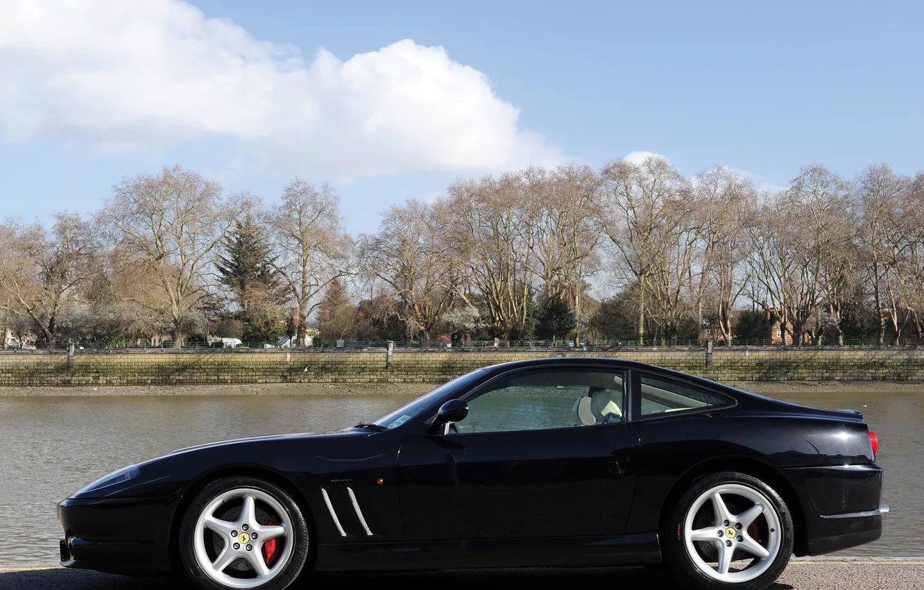 Photo wallpaper trees, black, side view, Ferrari 550, Ferrari 550 Maranello, Maranello