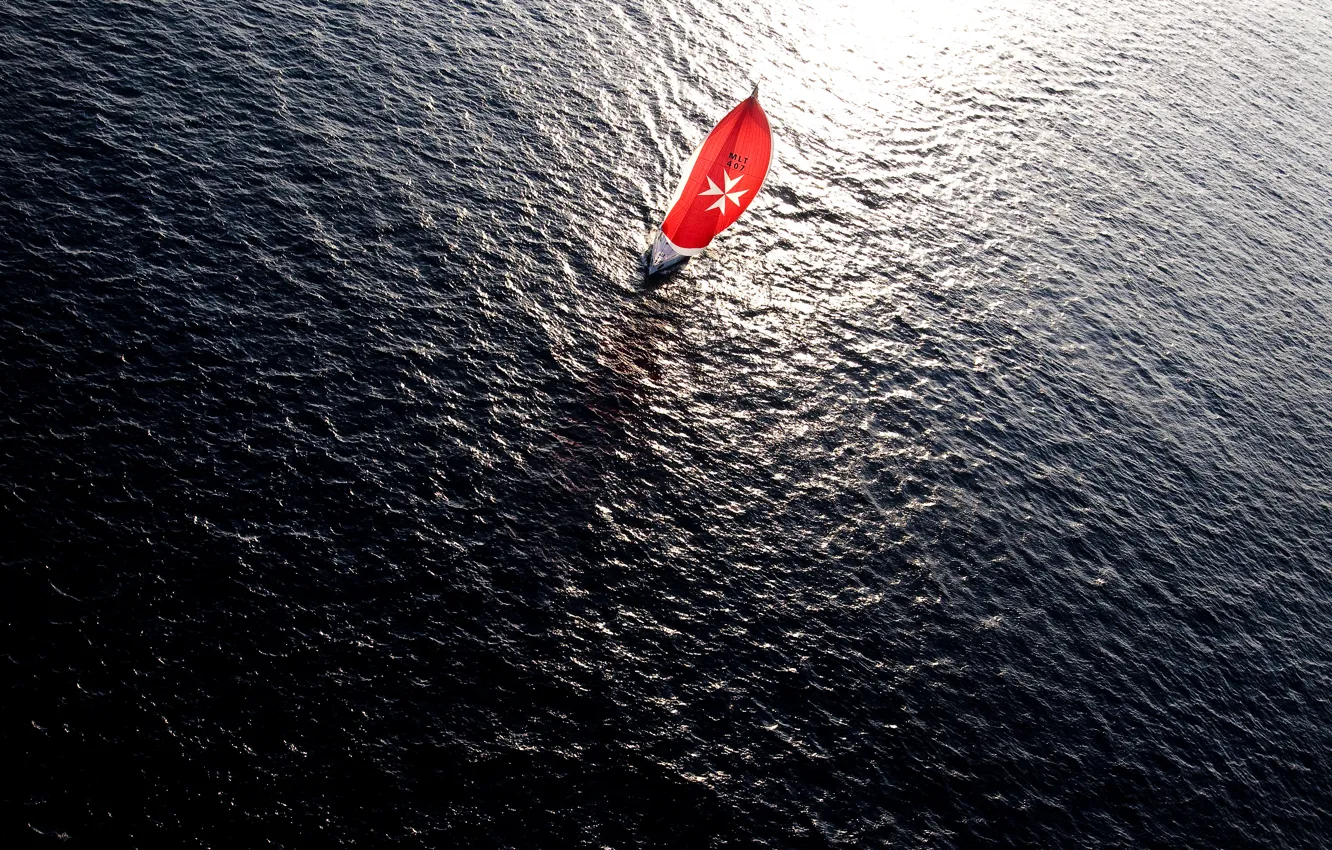 Photo wallpaper red, sea, ocean, water, boat, sail, sailboat, sailship