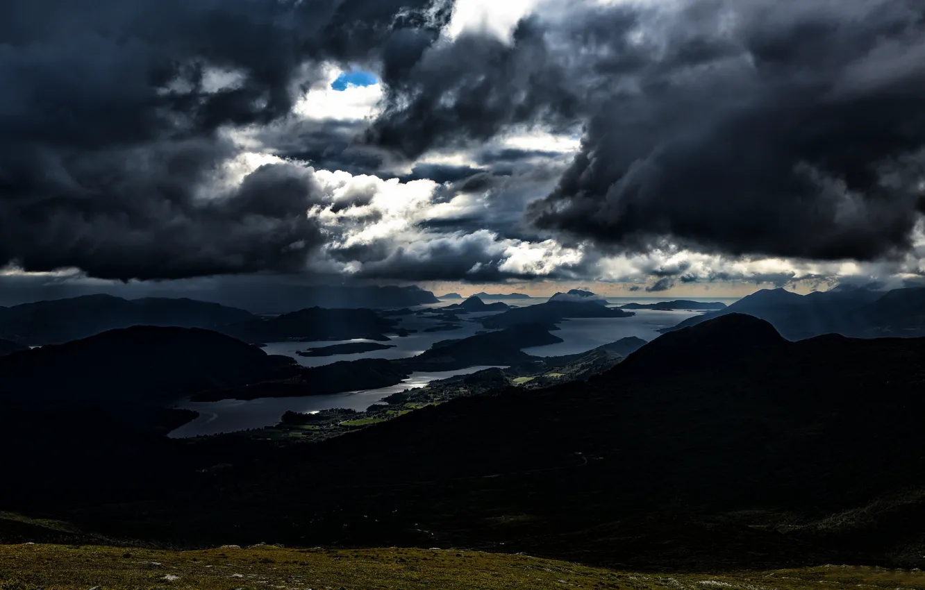 Photo wallpaper the sky, clouds, Norway, Norway, dark clouds, More and Romsdal, Skodje