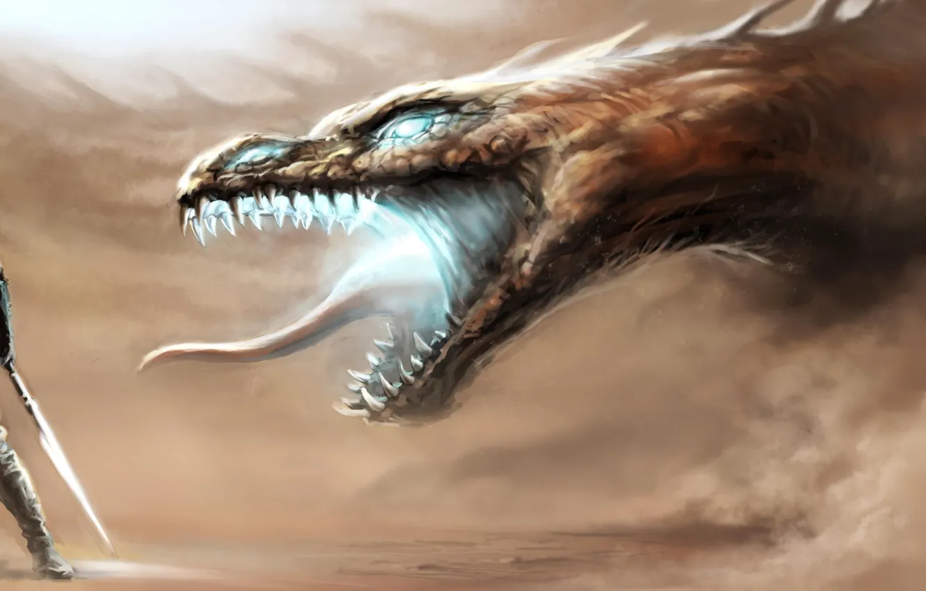 Photo wallpaper desert, dragon, scales, battle, warrior, fangs, the battle, knight