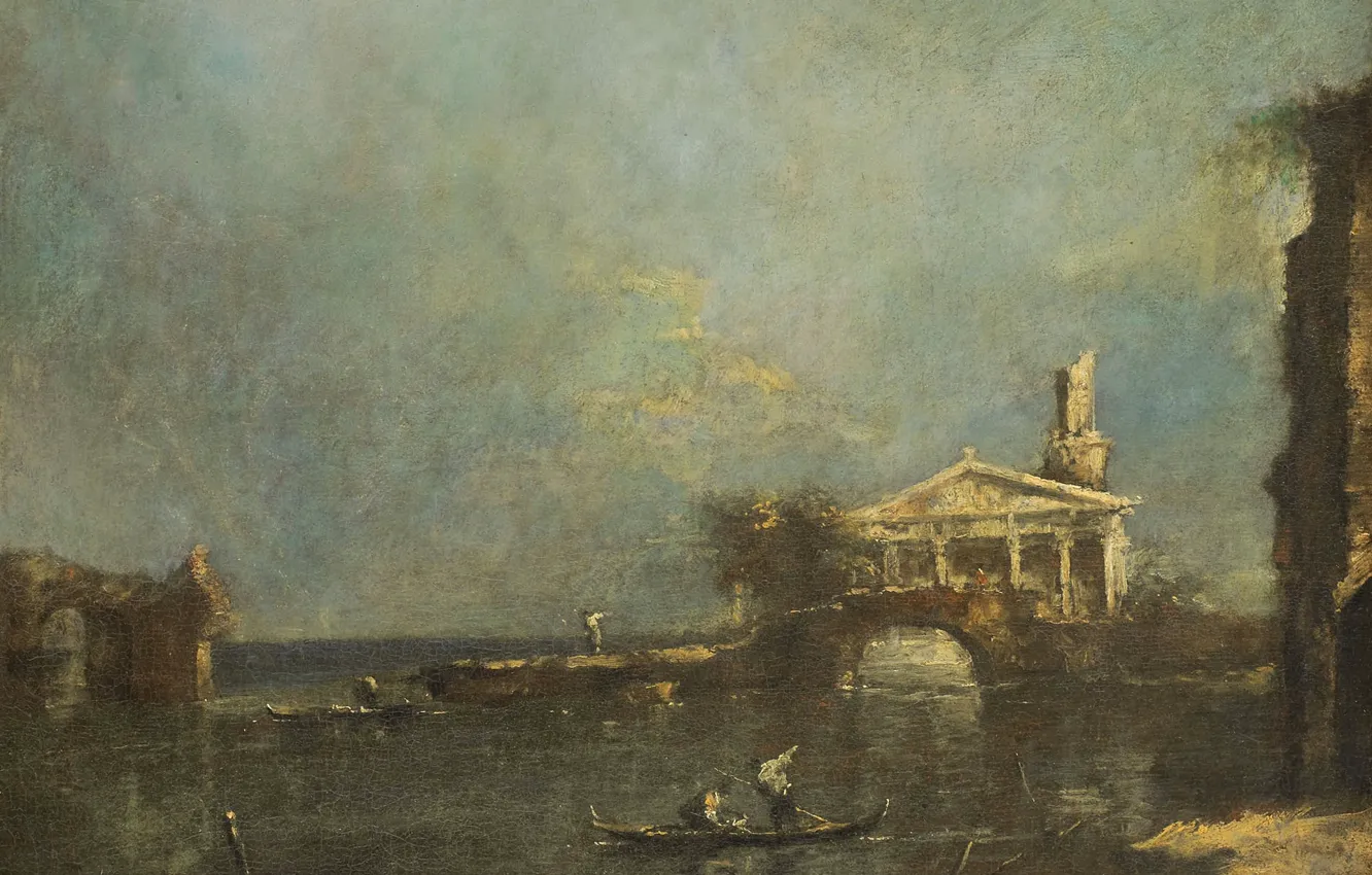 Photo wallpaper landscape, oil, canvas, Francesco Guardi, Francesco Guardi, 1800, Laguna in Venice