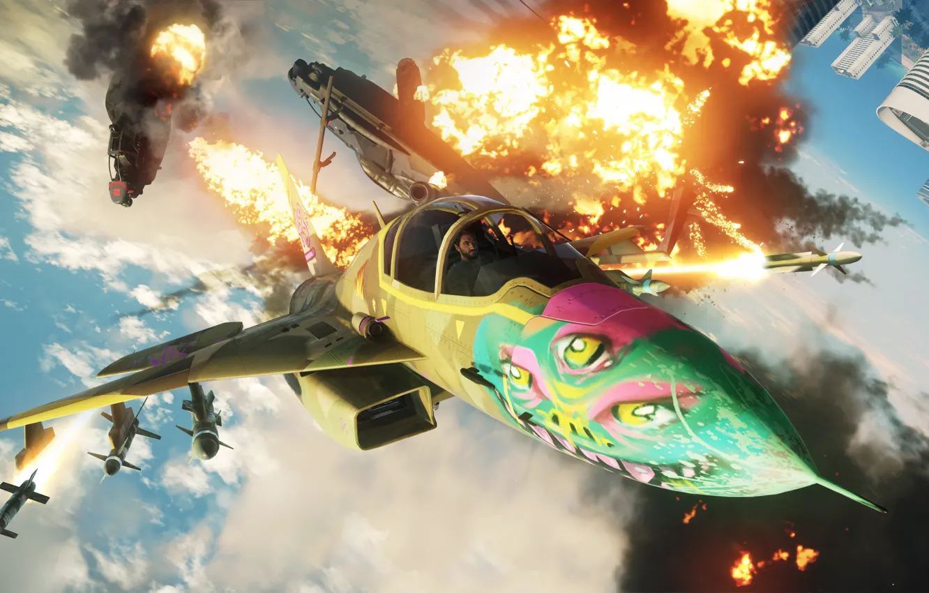 Photo wallpaper the explosion, fighter, Microsoft, game, Just Cause 4