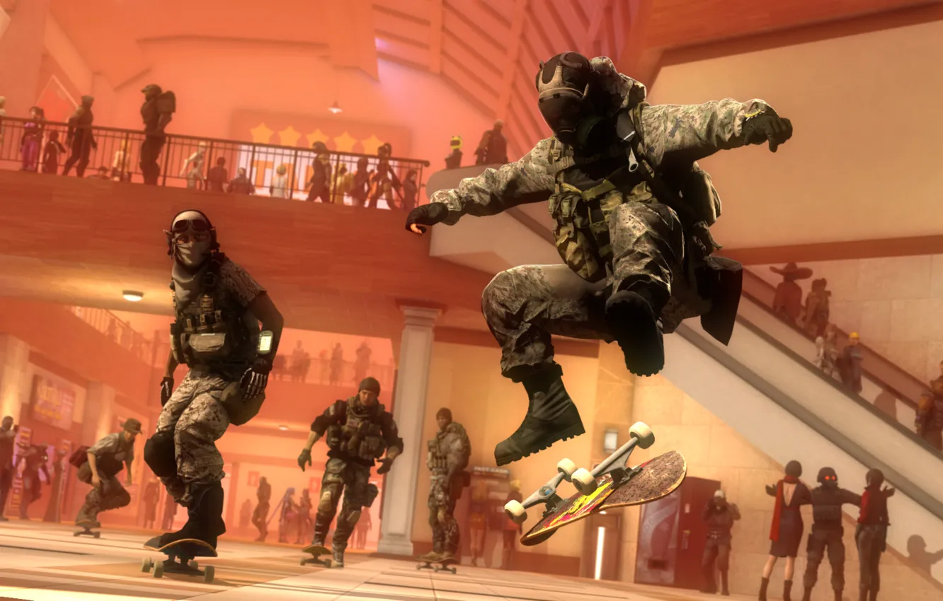 Photo wallpaper soldiers, Board, skate, the trick, skateboard, Kickflip