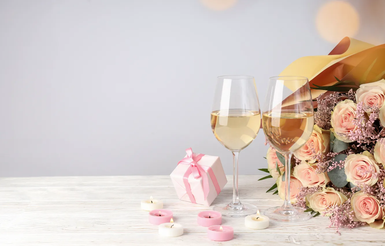 Photo wallpaper love, flowers, romance, glass, roses, candles, love, Valentine's day