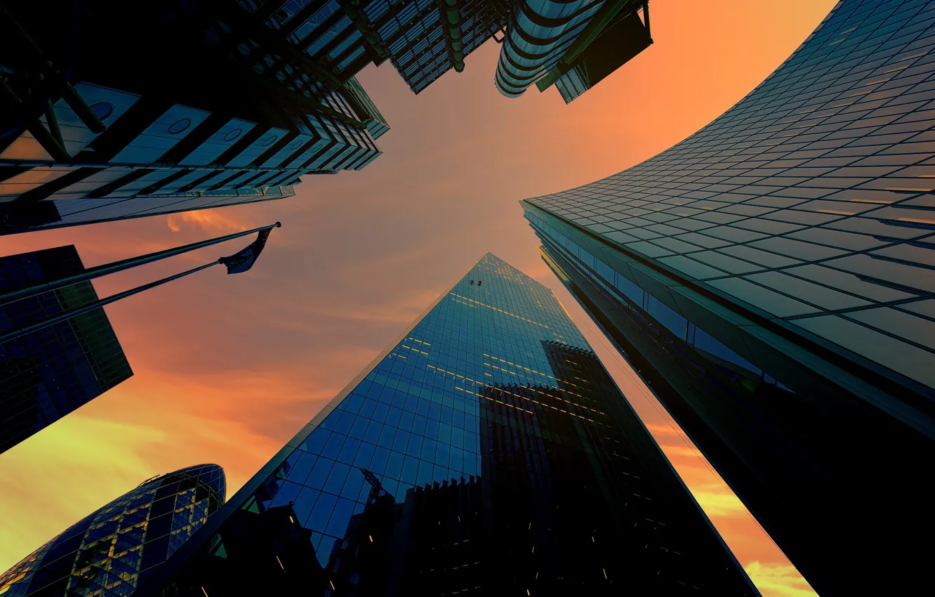 Photo wallpaper the sky, glass, reflection, London, building, skyscrapers, UK