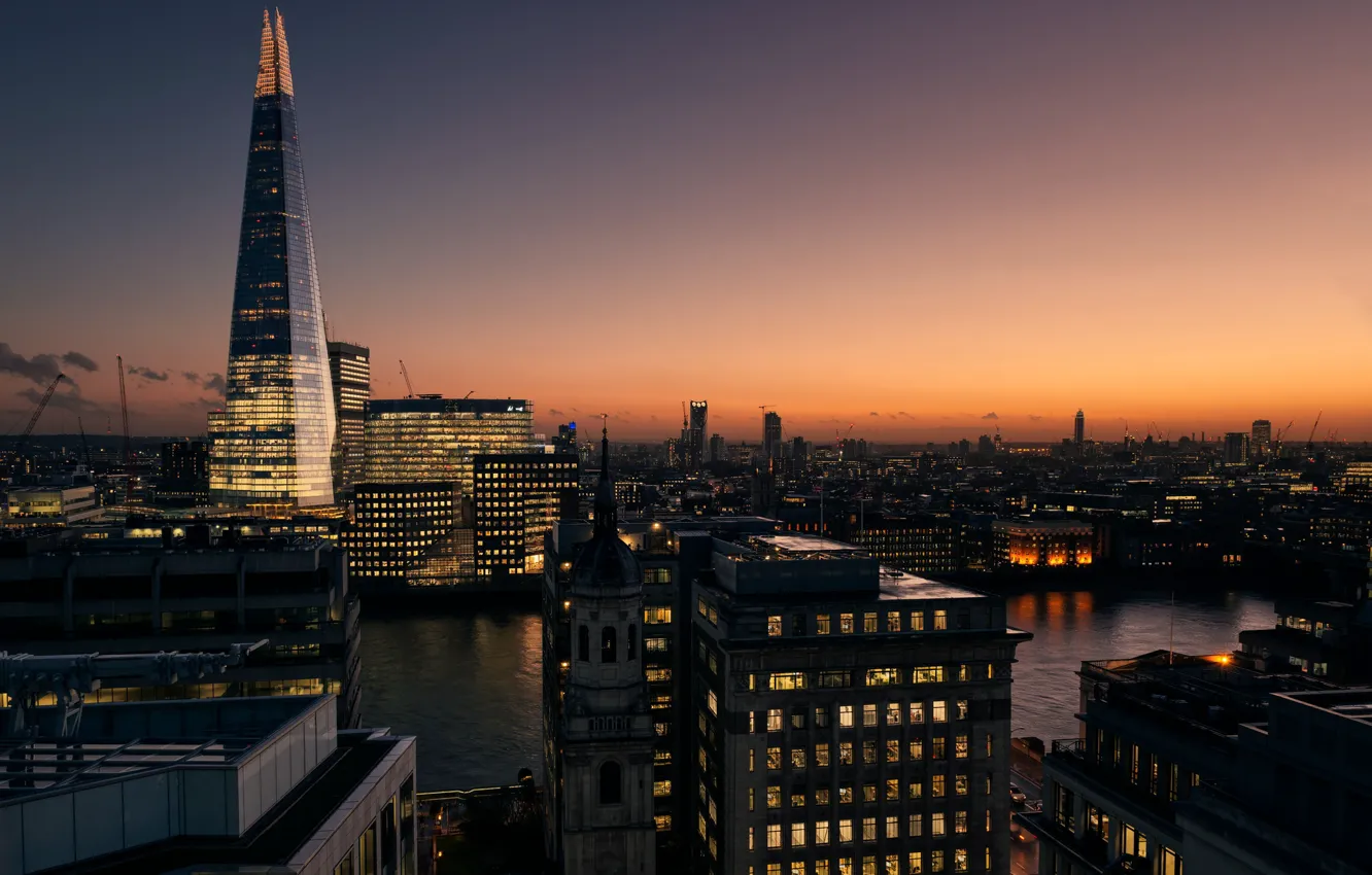 Photo wallpaper the sky, night, the city, lights, dawn, tower