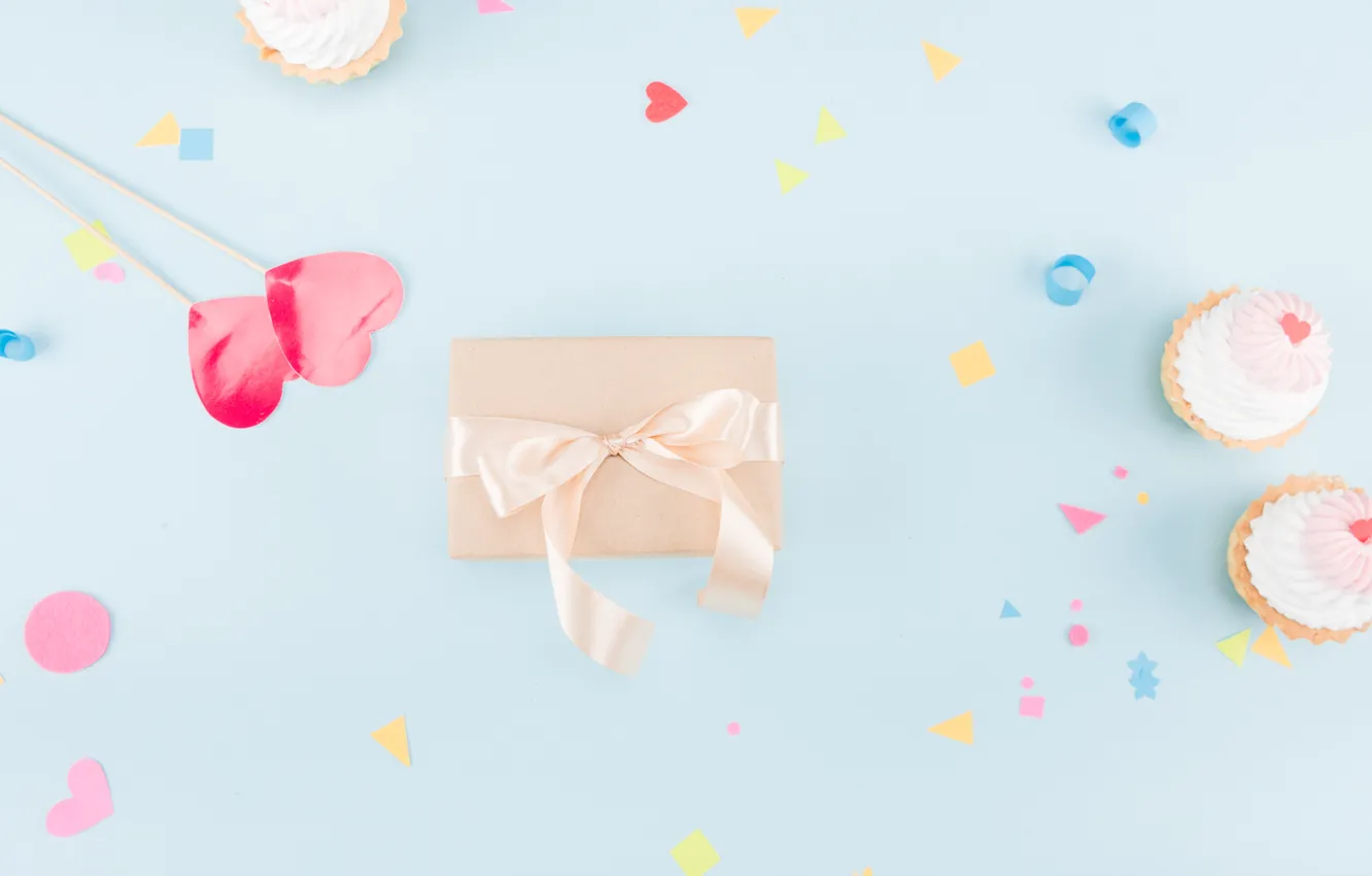 Photo wallpaper birthday, holiday, cupcakes, gift