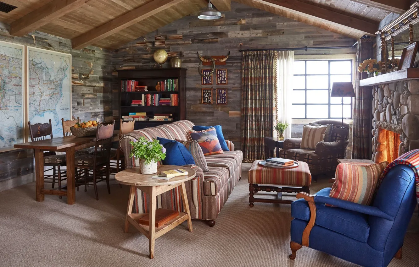 Photo wallpaper design, style, interior, fireplace, living room, dining room, Victoria Pearson