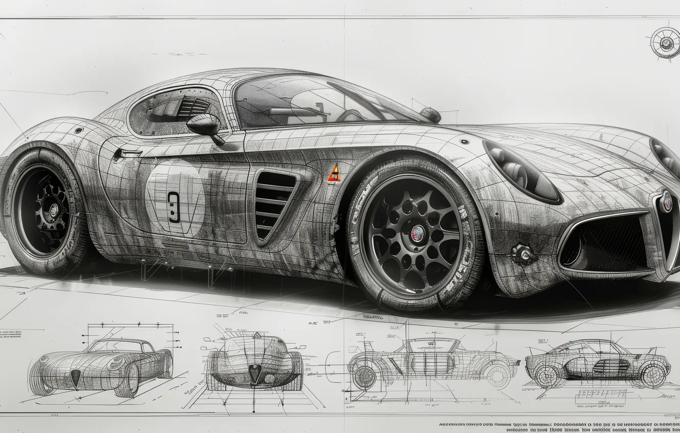 Photo wallpaper car, design, black & white, drawing, black and white, cars, design, sketch