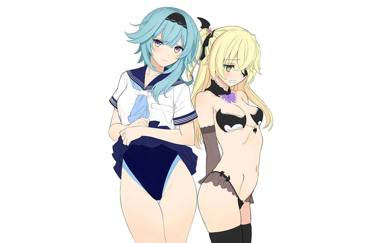 Photo wallpaper sexy, lingerie, bra, cleavage, school uniform, panties, thighhighs, green eyes