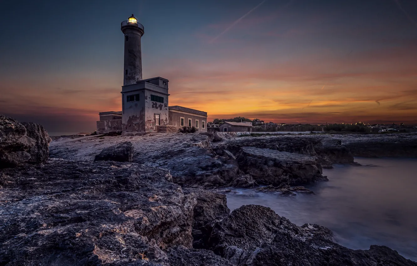 Photo wallpaper lighthouse, Italy, Sicily, Augusta