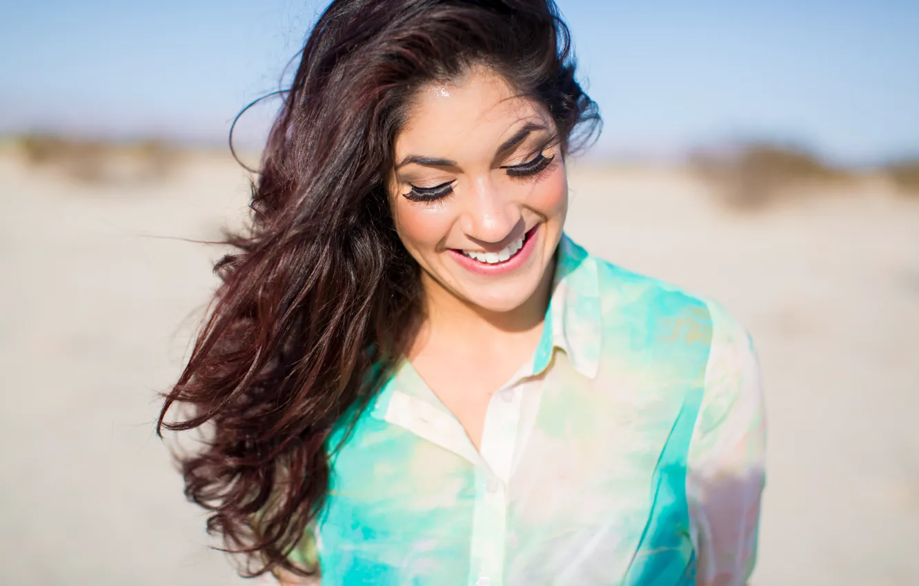 Photo wallpaper girl, joy, eyelashes, smile, hair, brunette, Eva, Eva