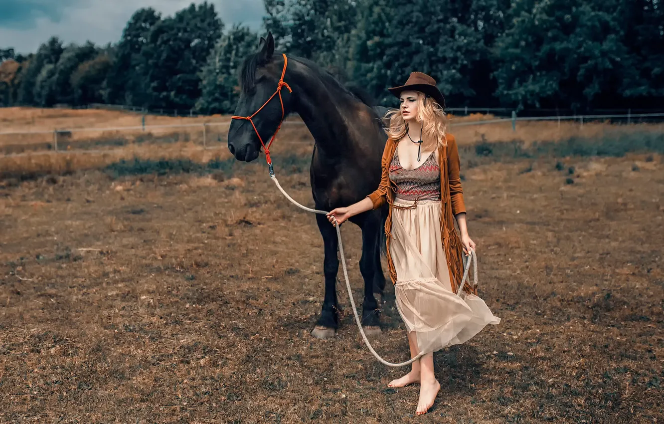 Photo wallpaper girl, horse, Damian Feather, navajo county