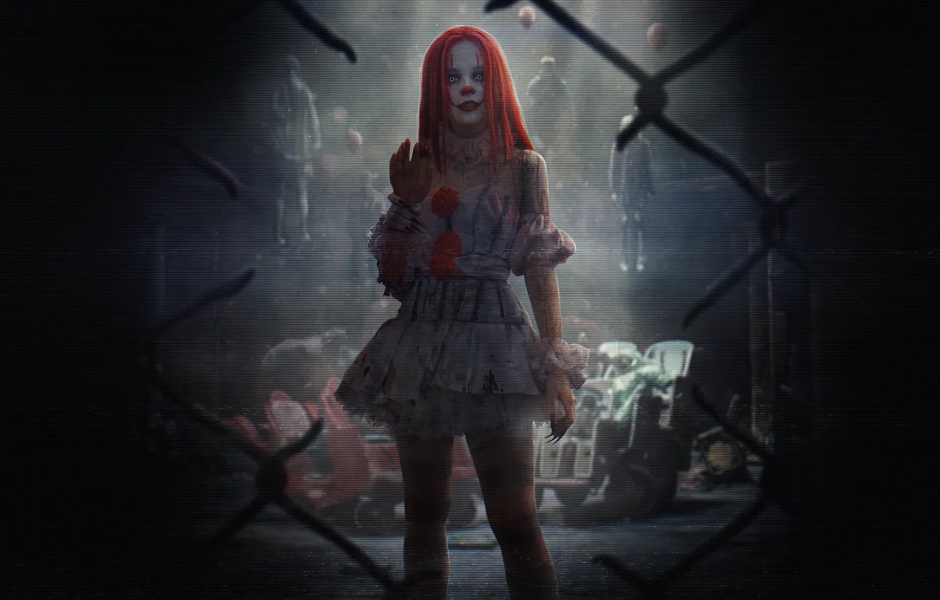 Photo wallpaper girl, face, darkness, blood, doll, girl, evil, horror