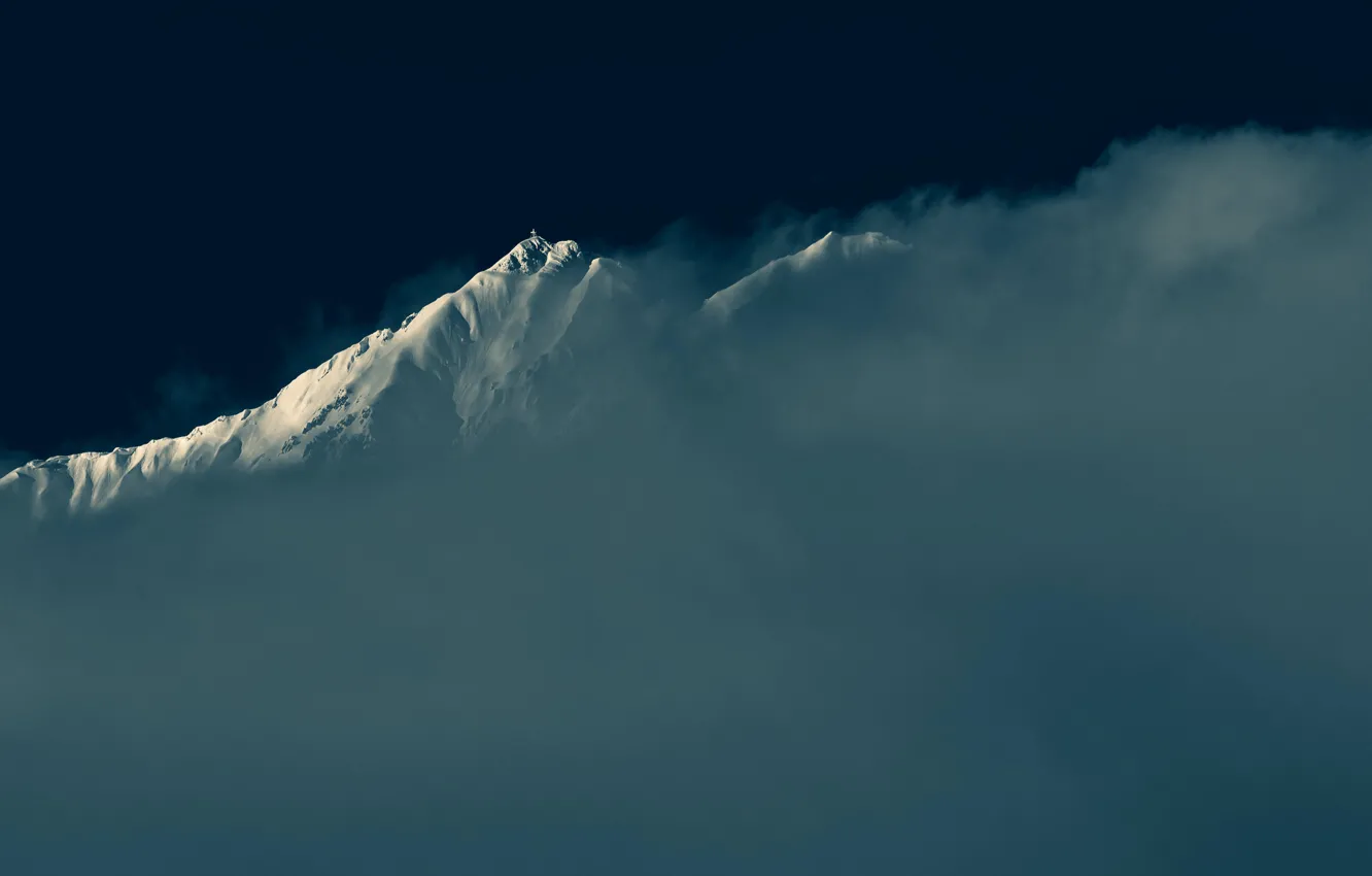 Photo wallpaper snow, mountains, fog, cross