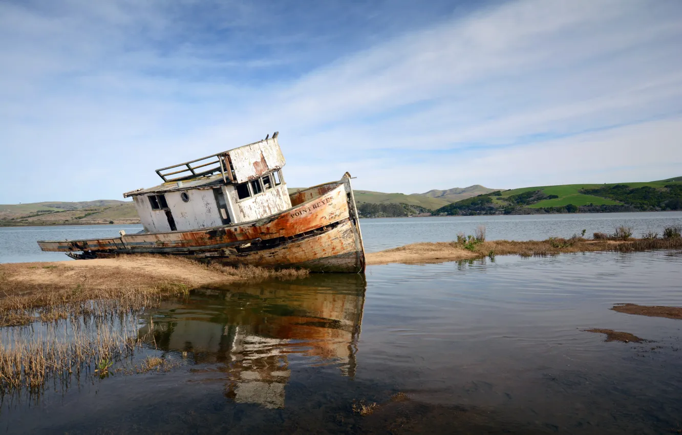 Photo wallpaper the sky, river, ship