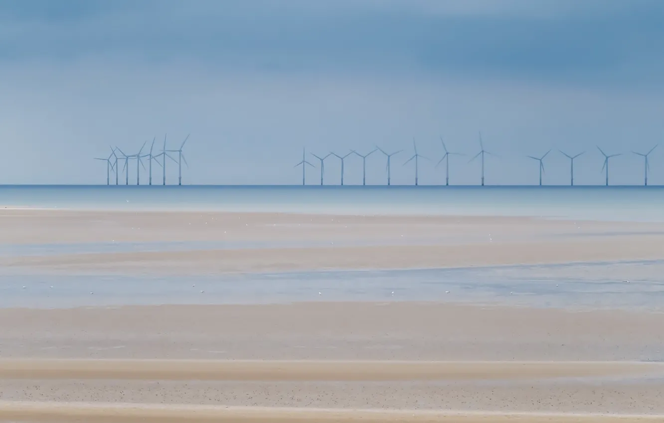 Photo wallpaper sea, the sky, windmills
