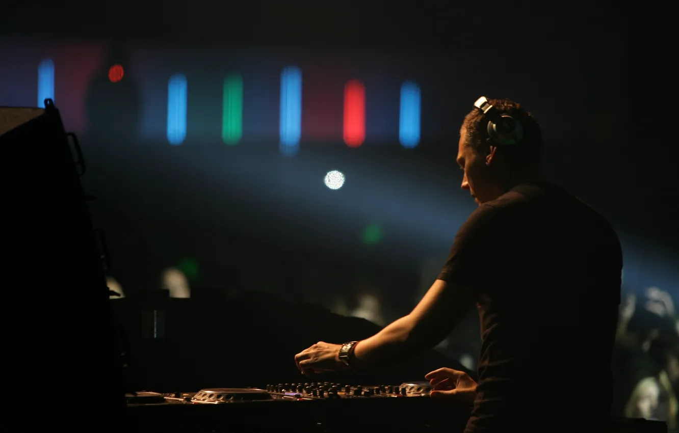 Photo wallpaper lights, music, club, headphones, night, Tiesto, DJ, tiesto
