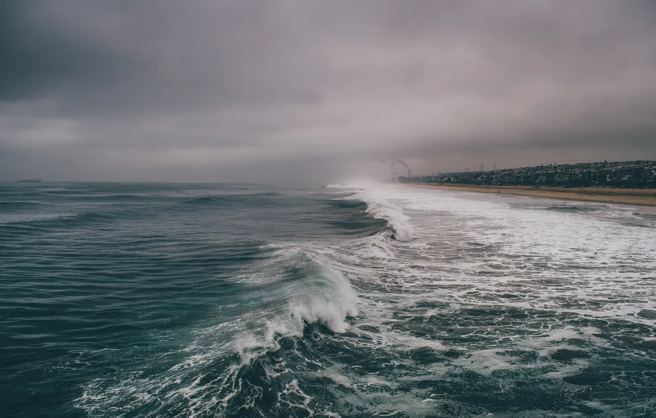 Photo wallpaper sea, wave, beach, the sky, water, clouds, the ocean