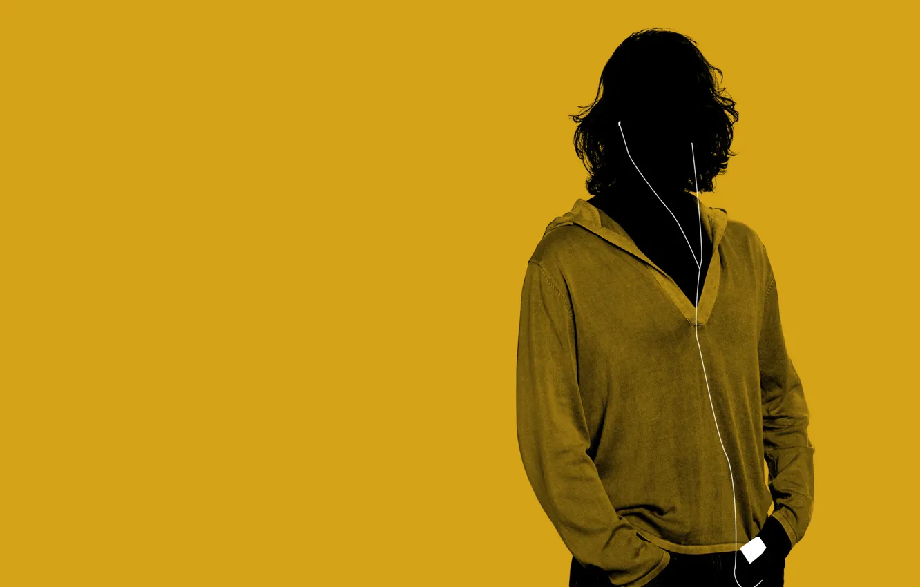Photo wallpaper style, yellow, minimalism, headphones, guy