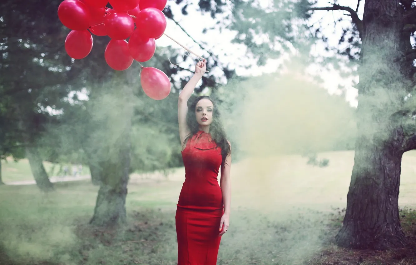 Photo wallpaper girl, background, balls