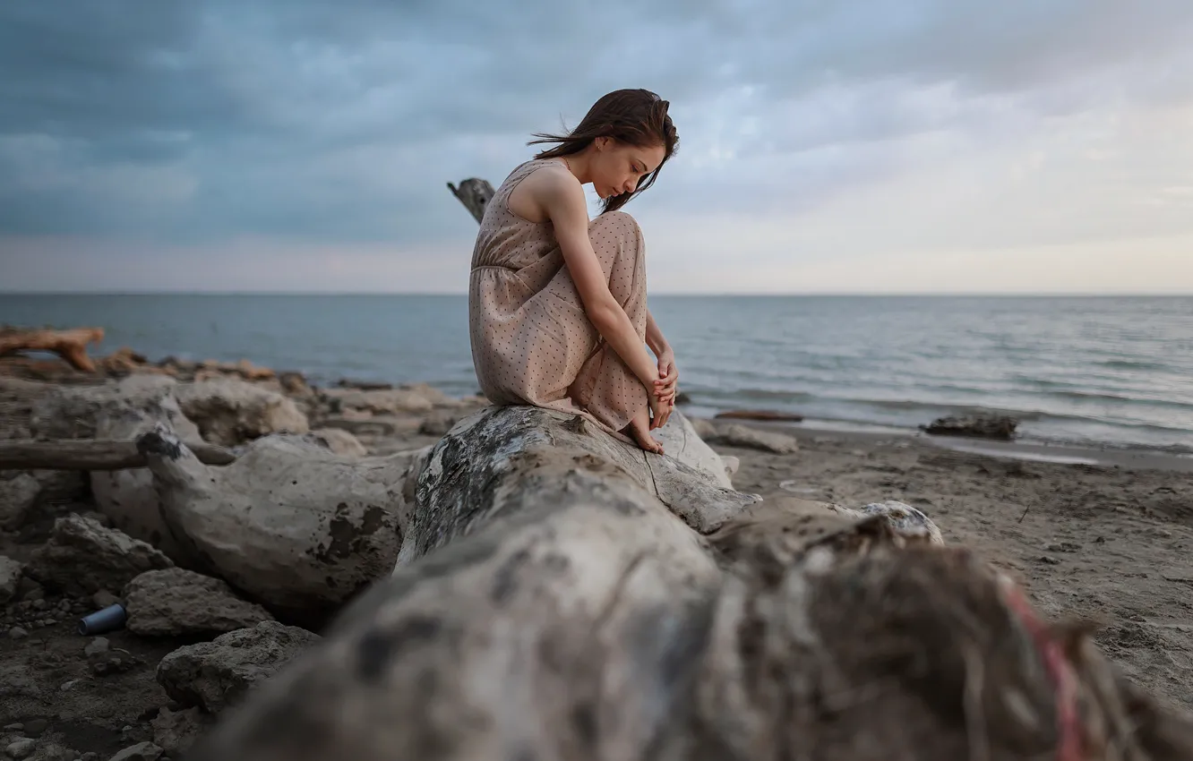 Photo wallpaper girl, dress, on the shore, Aleks Five