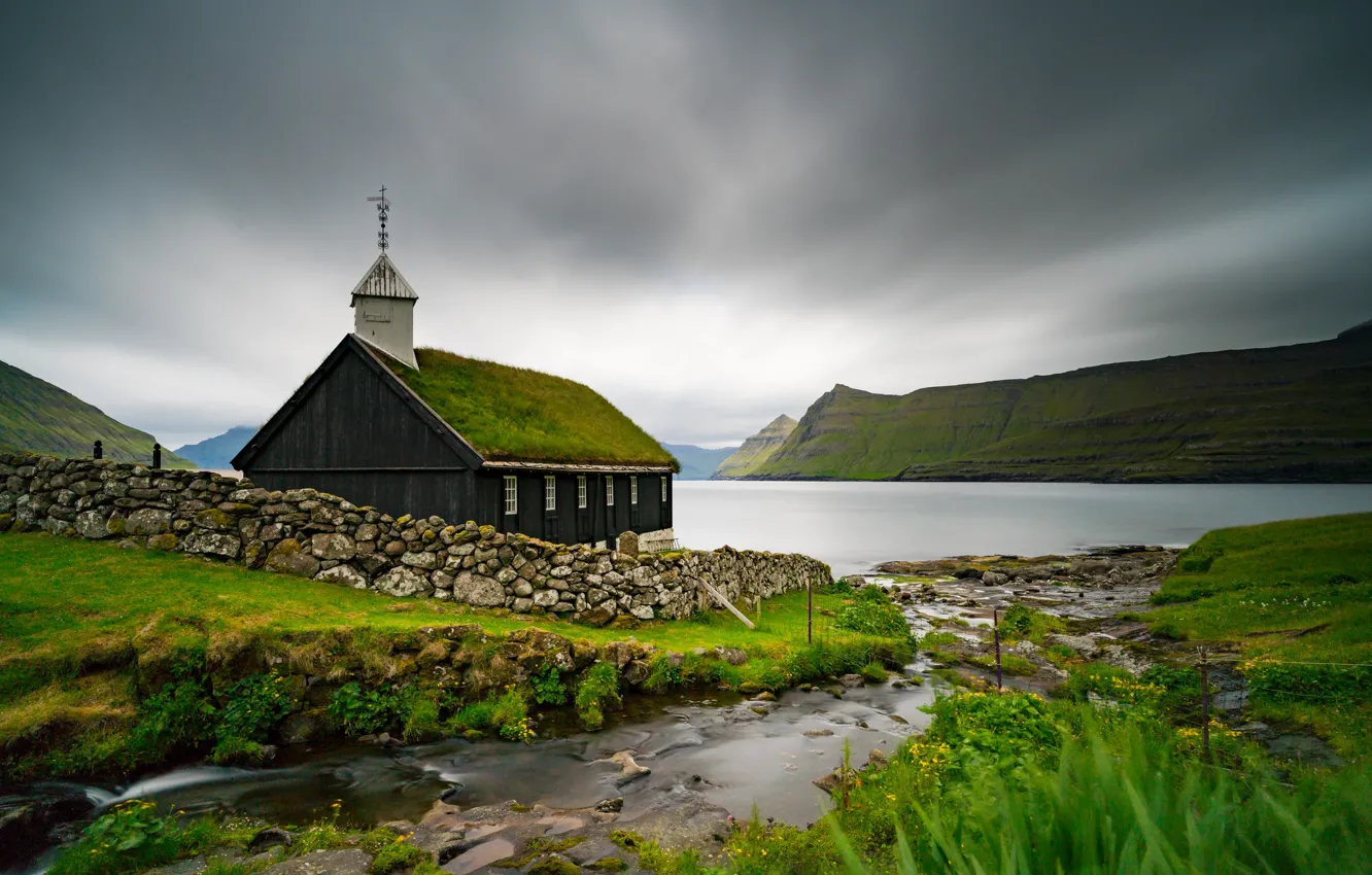 Photo wallpaper Church, Faroe Islands, Faroe Islands