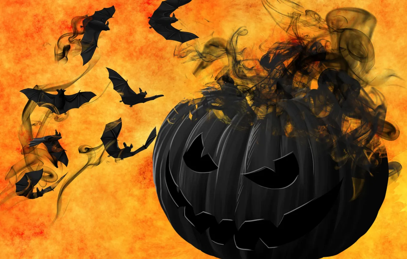 Photo wallpaper mystic, pumpkin, Halloween, bats, 31 Oct