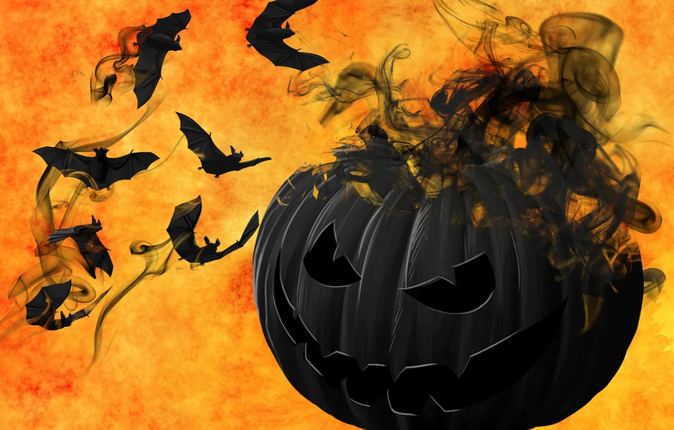 Photo wallpaper mystic, pumpkin, bats, Halloween, 31 Oct