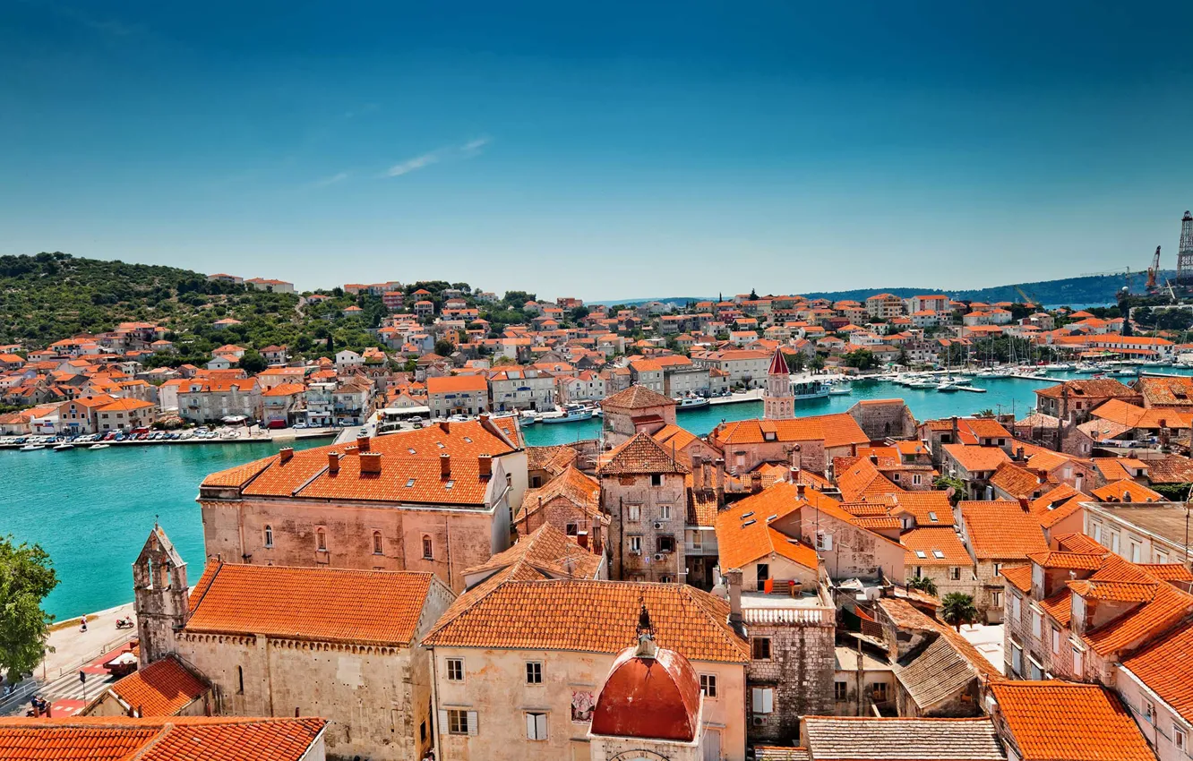 Photo wallpaper sea, the city, home, promenade, Croatia, Trogir