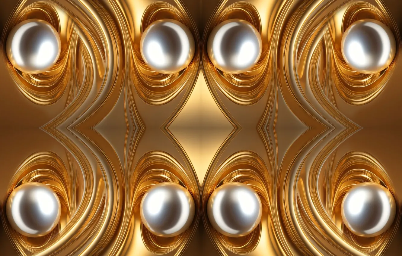 Photo wallpaper gold, design, silk, pearl beads