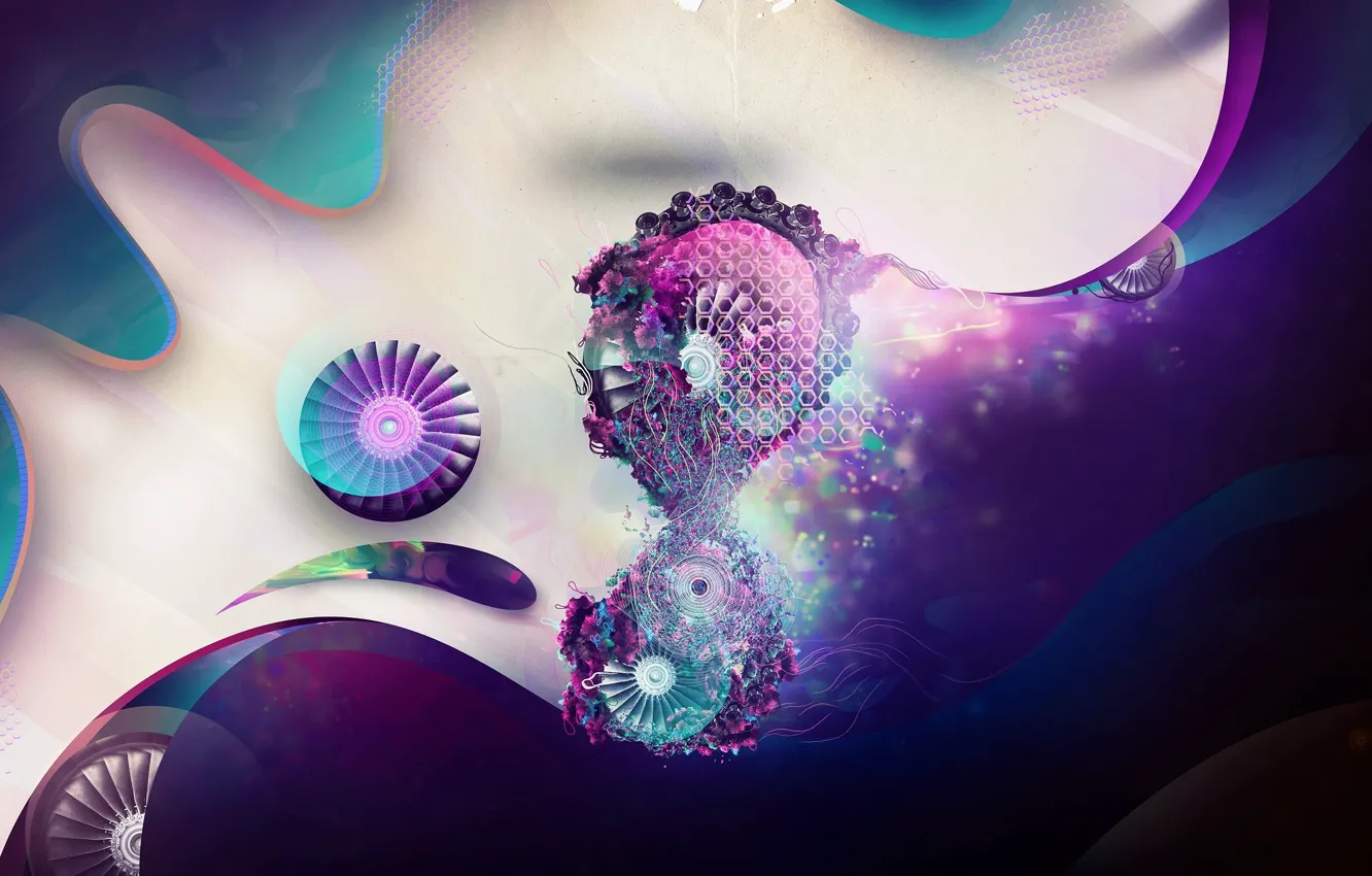 Photo wallpaper purple, circles, flowers, blue, color, light, petals, figure