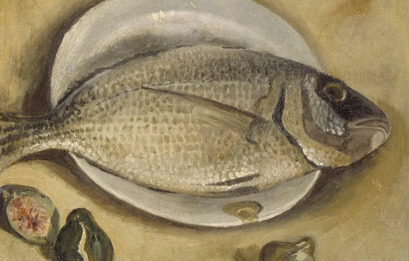 Photo wallpaper fish, picture, plate, still life, Salvador Dali, Salvador Dali, figs, Salem