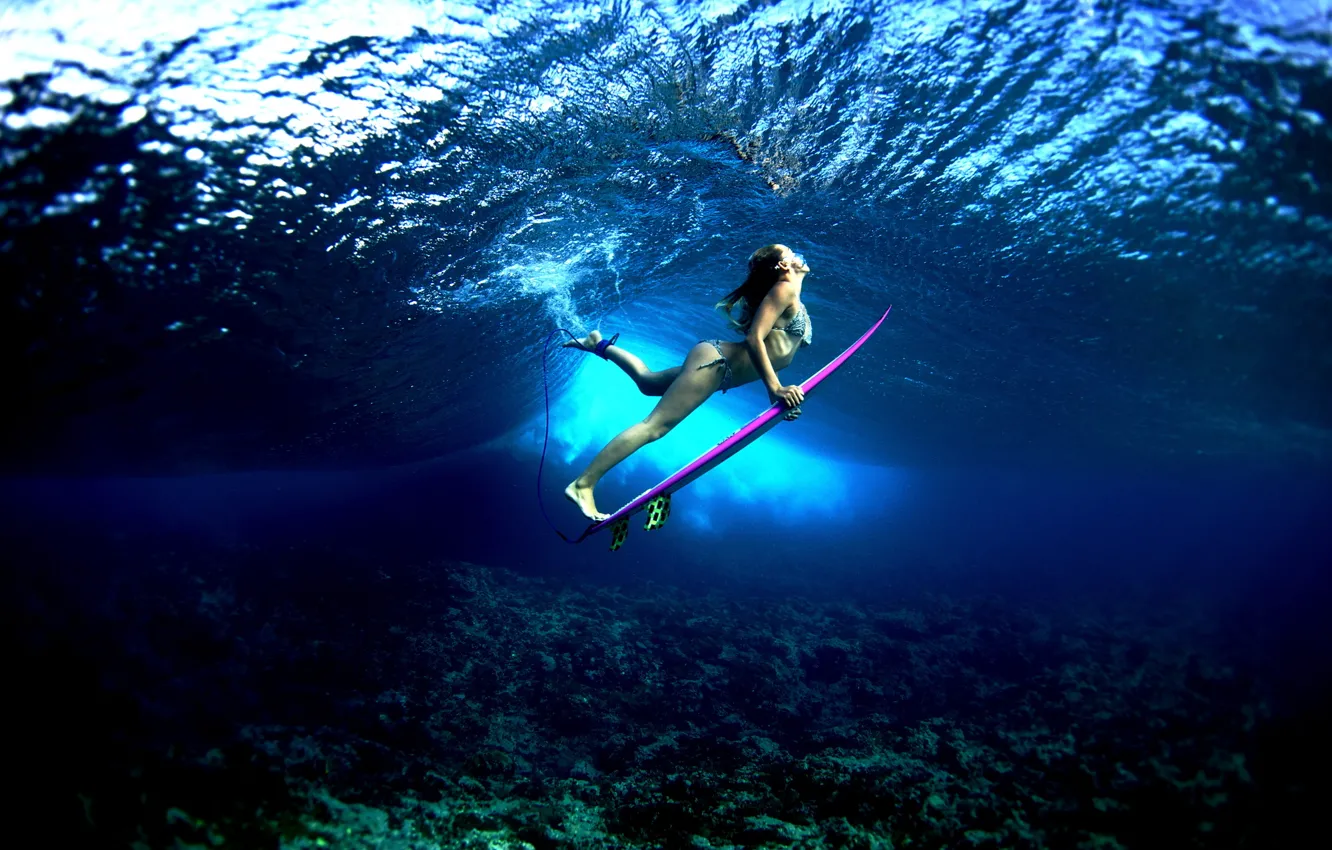 Photo wallpaper water, girl, the ocean, sport, Board, surfing, surfing