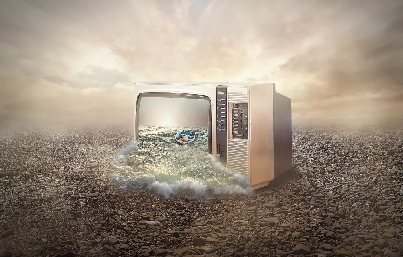 Photo wallpaper water, boat, TV